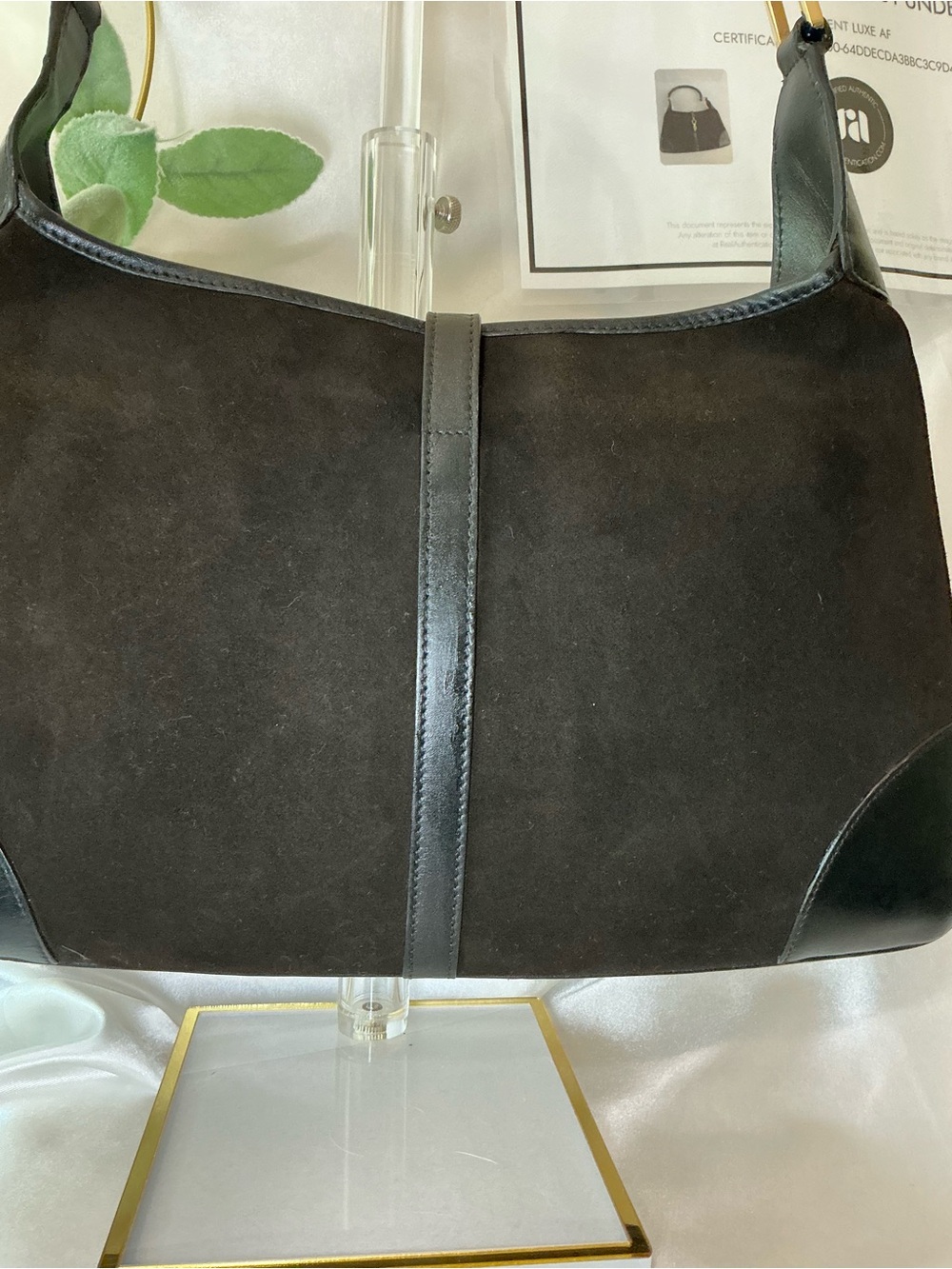 Preloved Gucci Black Suede Shoulder Bag with Gold Hardware w COA - Picture 7 of 12